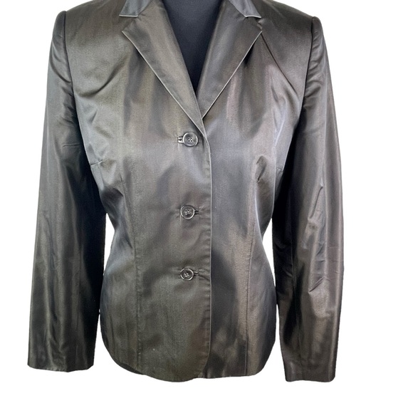 Ann Taylor 100% Silk Chocolate Brown Bronze Blazer Jacket Career Coat Classic - Picture 4 of 14